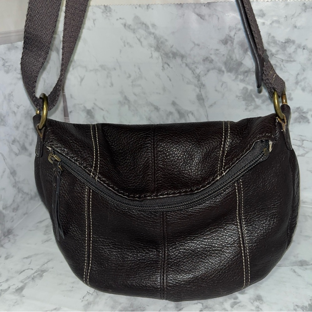 The SAK Deena Zip Flap Brown Pebbled Leather Crossbody Bag Shoulder Purse